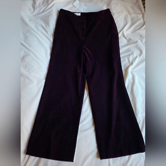 Zara Velvet Wide Leg Pants ZW Maroon Sz L Bnwt - Picture 4 of 13